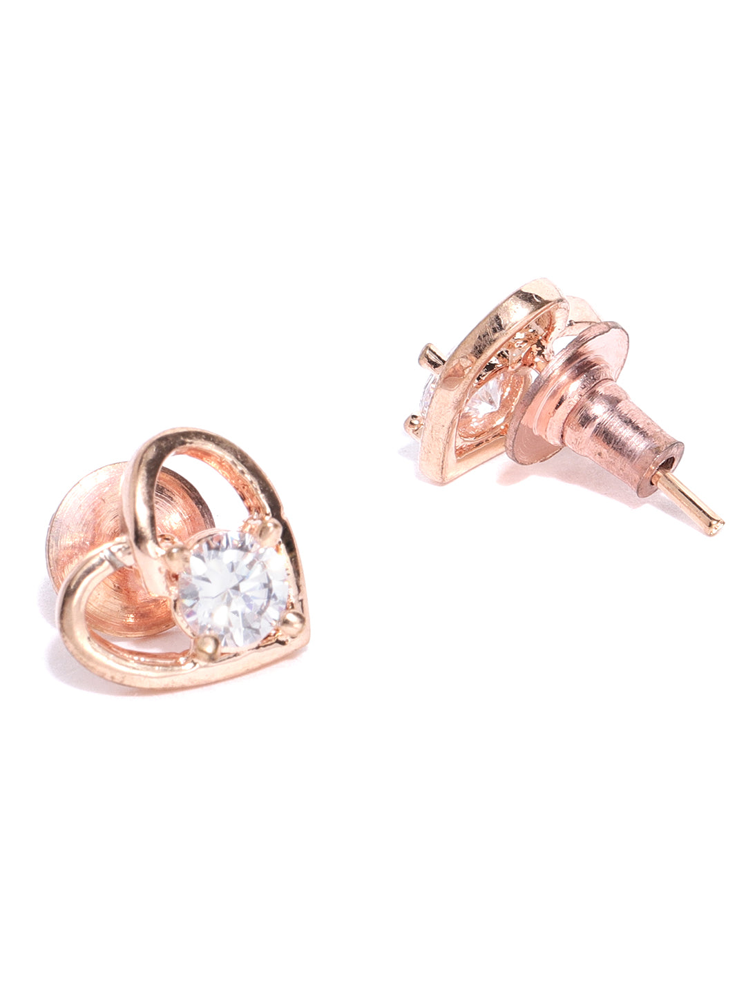 Rose Gold Plated American Diamond Studded Heart Shaped Party Wear Stud Earrings