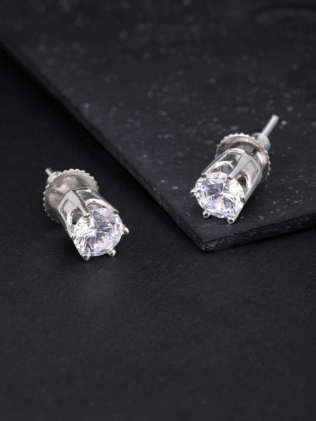 Silver Plated American Diamond Studded Beautiful Stud Earrings
