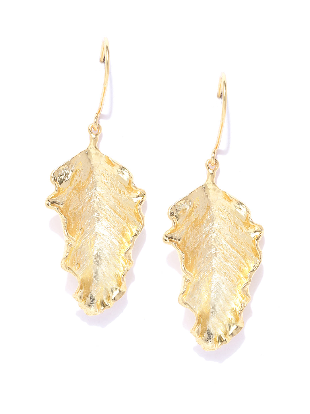 Gold Plated Leaf Shaped Contemporary Drop Earrings