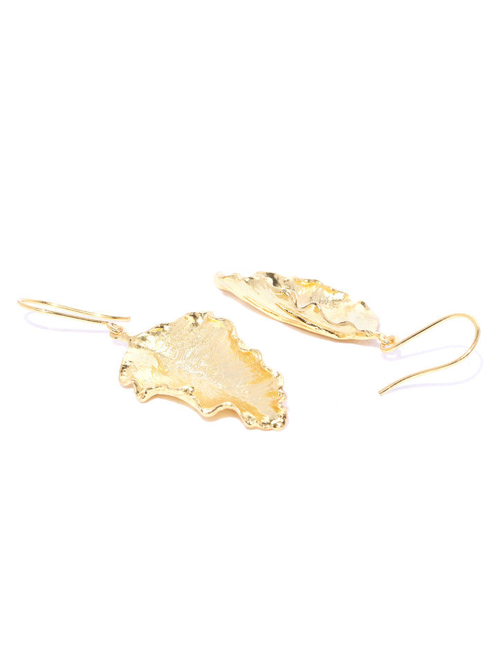 Gold Plated Leaf Shaped Contemporary Drop Earrings