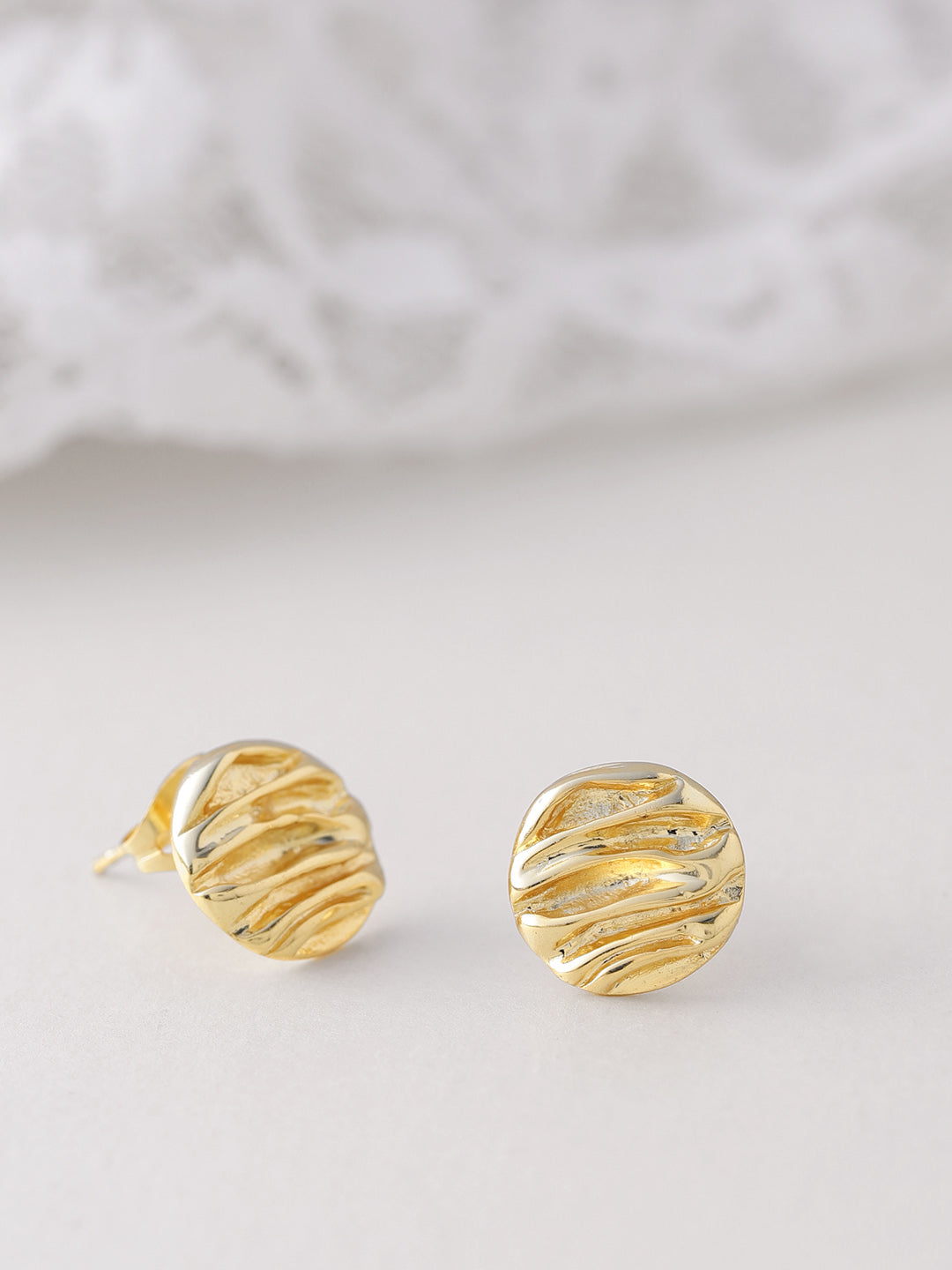 Gold Plated Circular Shape Contemporary Stud Earrings
