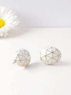 Gold Plated Oval Shaped White Stud Earrings