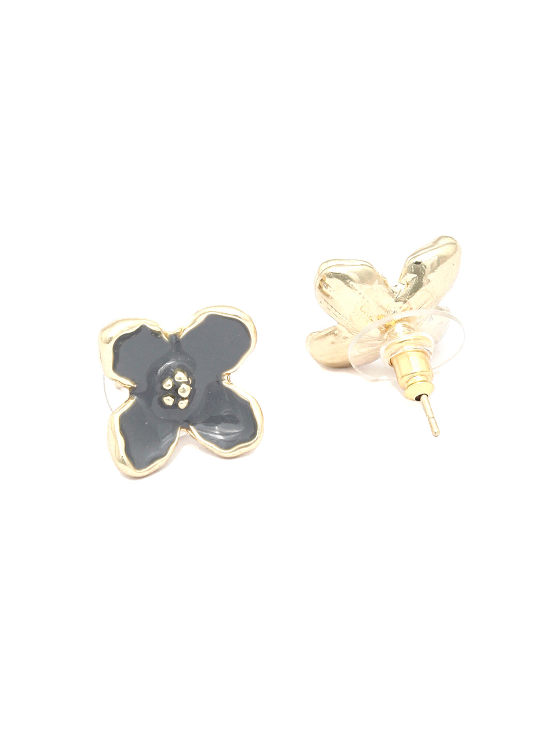 Grey Gold Plated Floral Studs