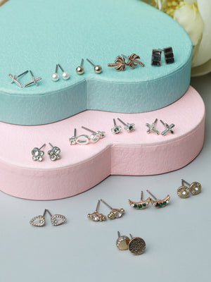 Minimal Stone Studded Studs Set of 14