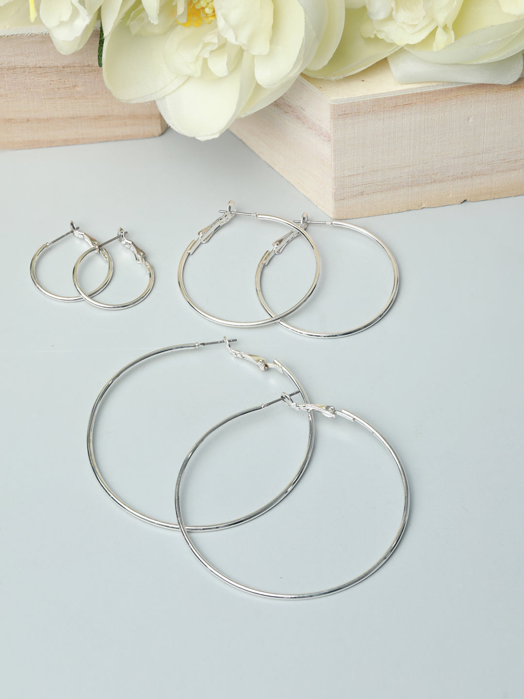 Classic Silver Plated Hoop Earrings Set of 3