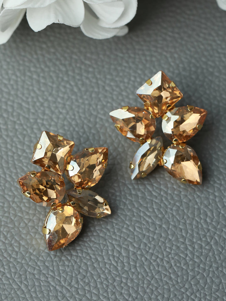 Golden Rhinestone Floral Earrings