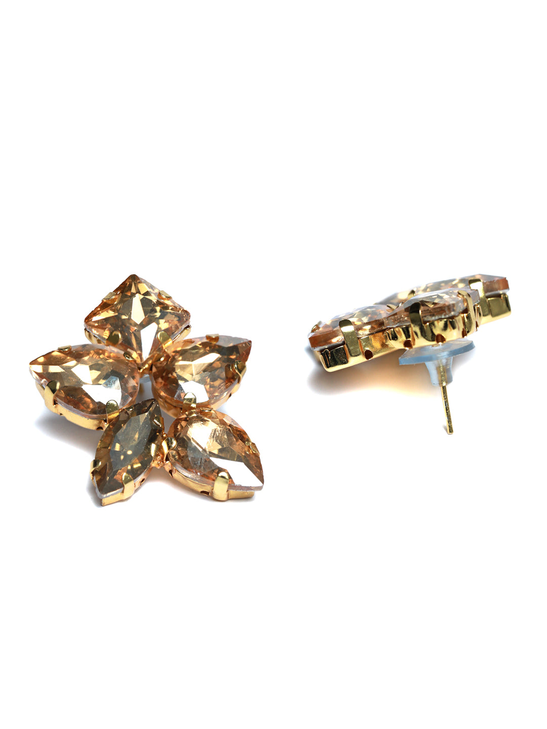 Golden Rhinestone Floral Earrings