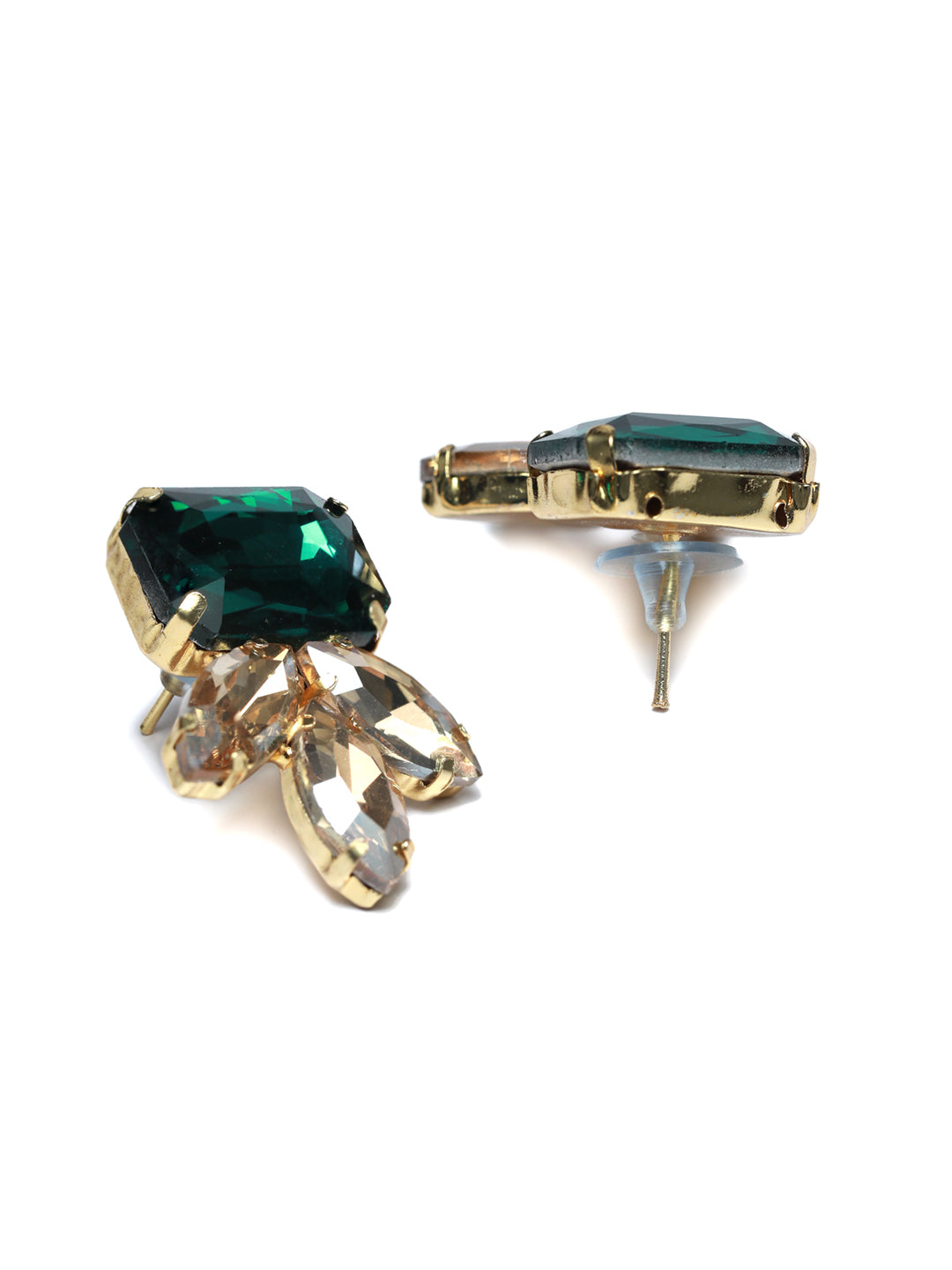 Gold & Green Rhinestone Floral Earrings