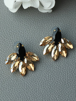 Black & Gold Rhinestone Floral Earrings