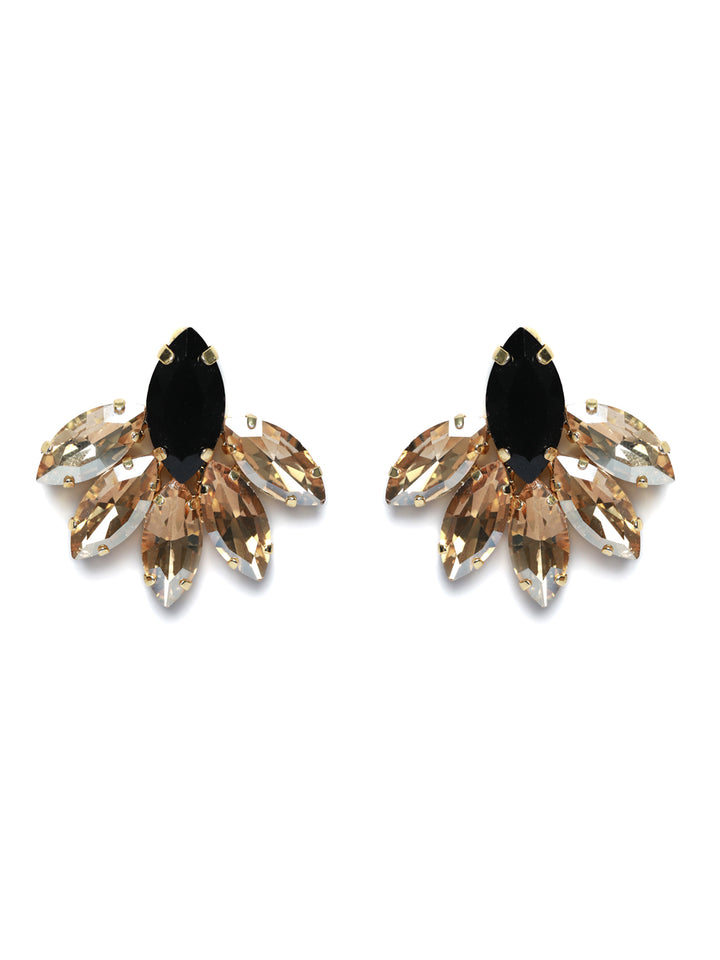 Black & Gold Rhinestone Floral Earrings