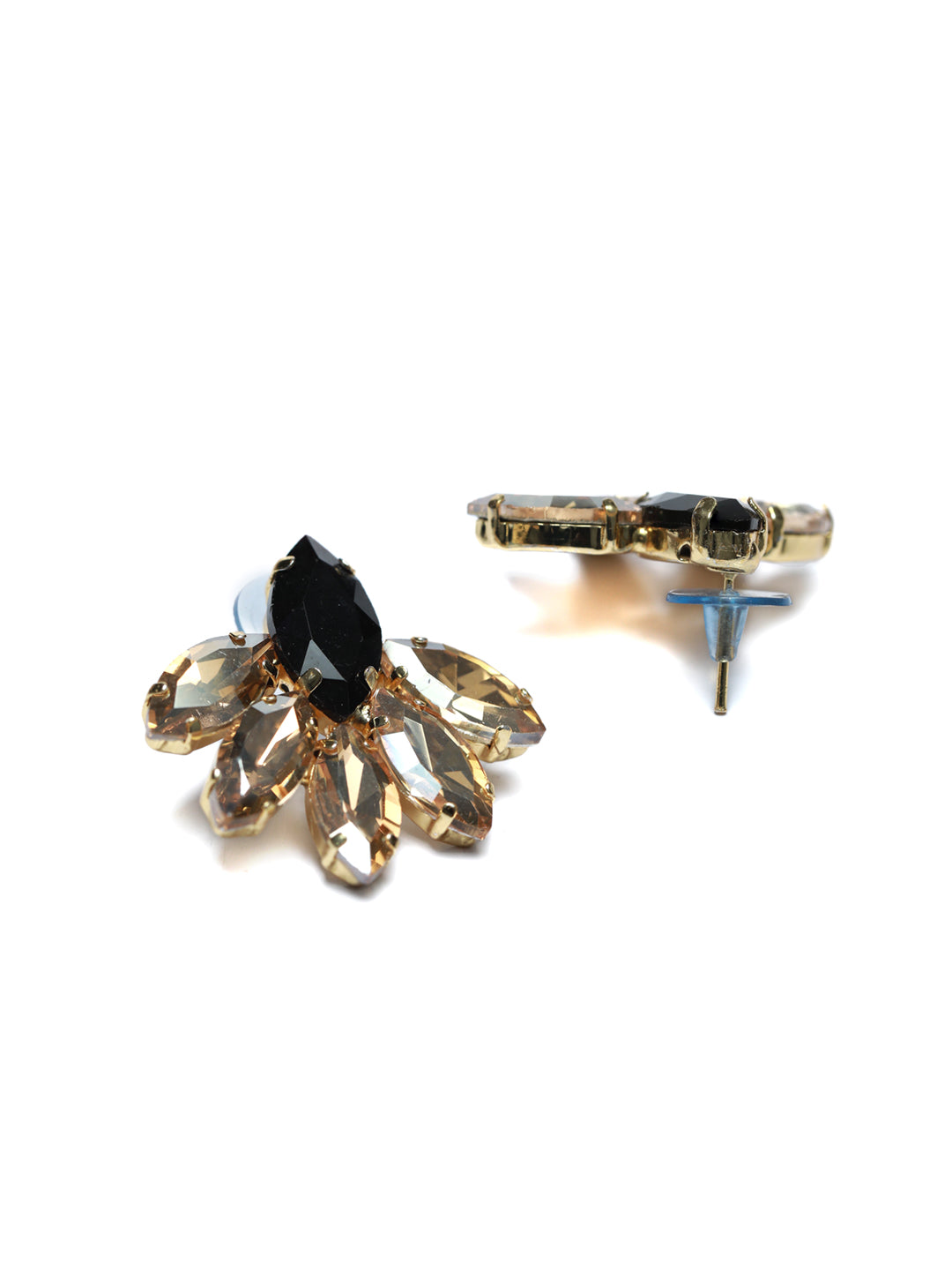 Black & Gold Rhinestone Floral Earrings