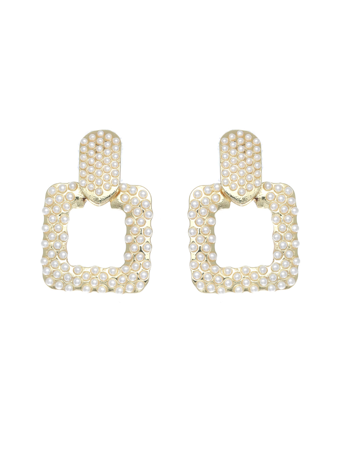 Prita Elegant Pearl Studded Geometric Drop Earrings