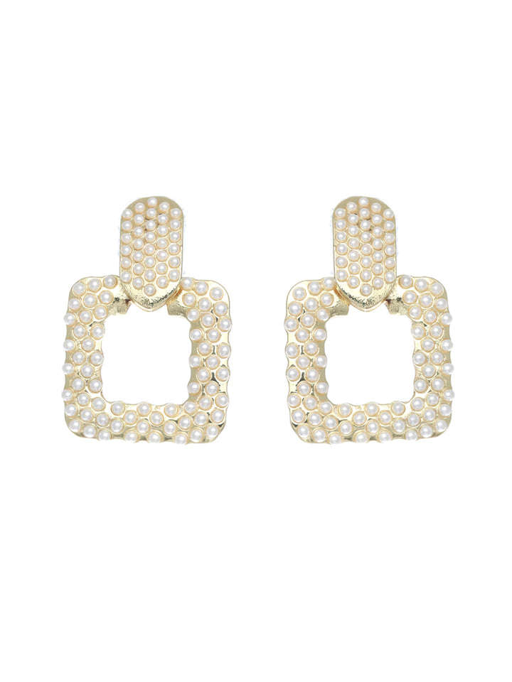 Prita Elegant Pearl Studded Geometric Drop Earrings