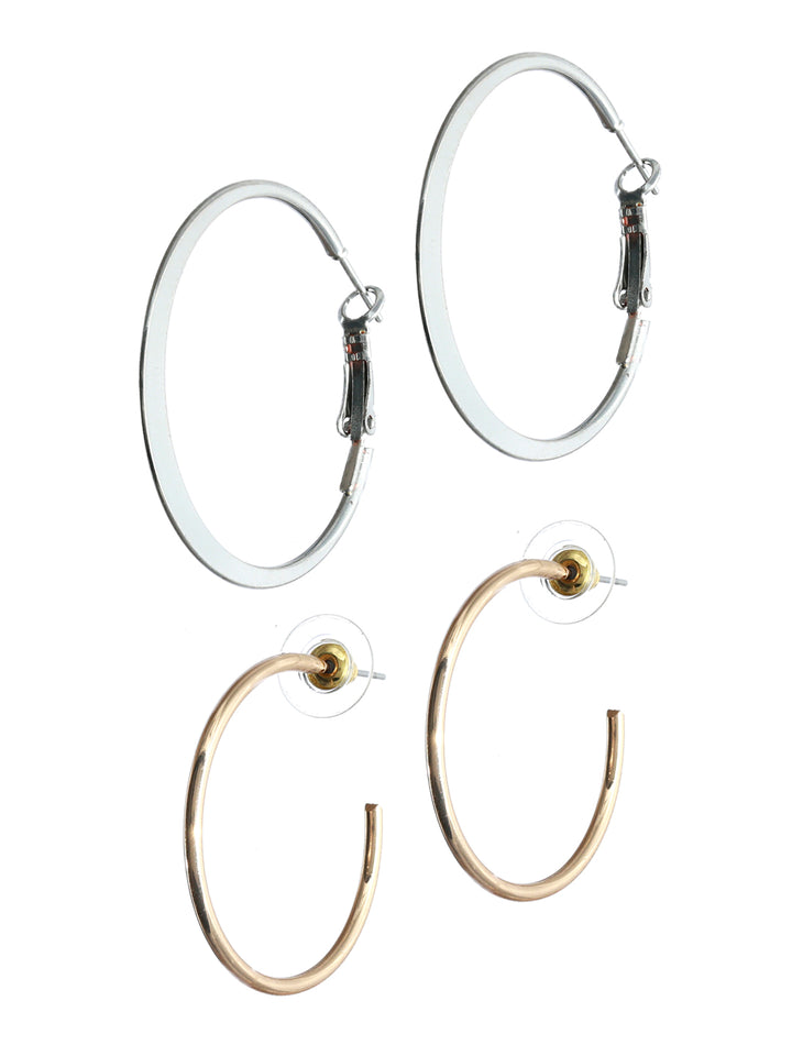 Prita Classic Rose Gold And Silver Plated Hoops Set