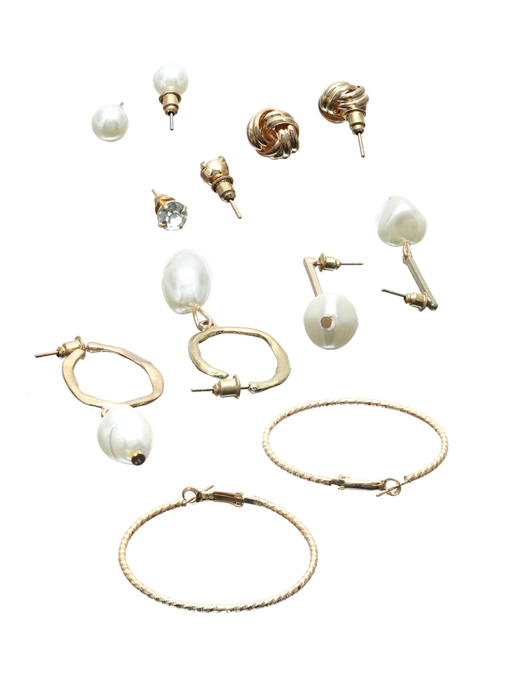 Prita Pearl & Stone Studded Earring Set of 6