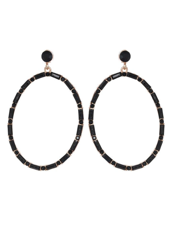 Prita Black Stone Studded Oversized Drop Earrings