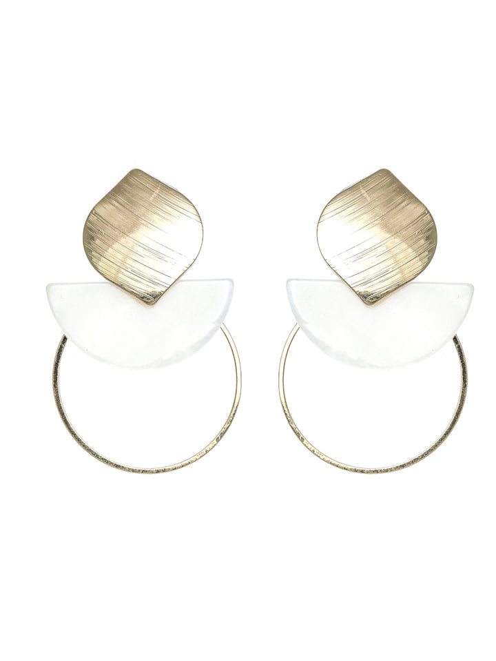 Prita White & Gold Circular Drop Earrings