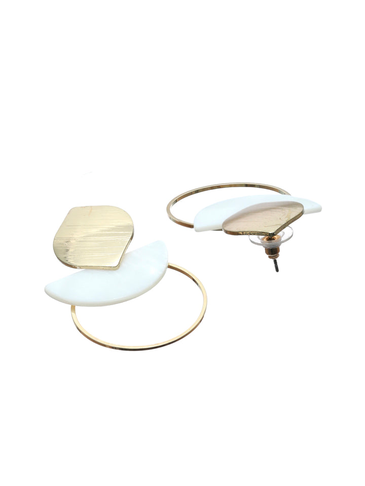 Prita White & Gold Circular Drop Earrings