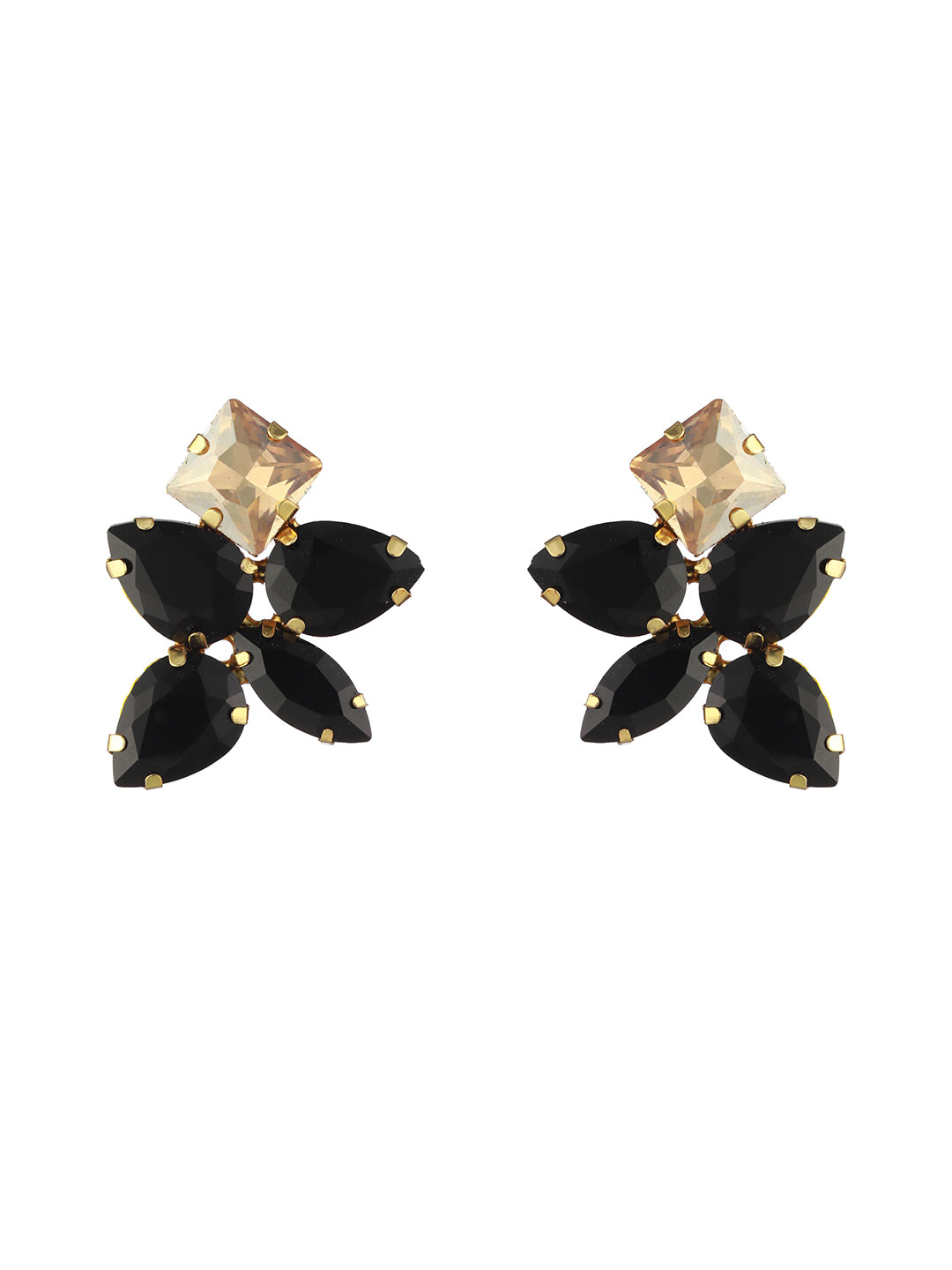 Elegant Black & Golden Stone Studded Gold-Plated Earrings
