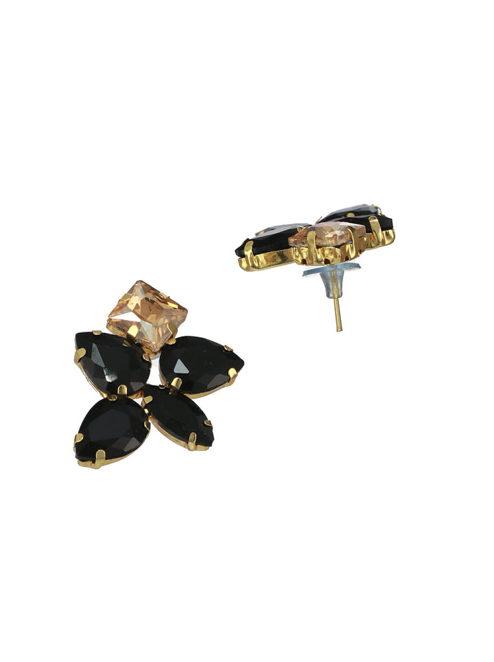 Elegant Black & Golden Stone Studded Gold-Plated Earrings