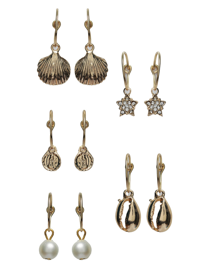 Prita Trendy Rose Gold Plated Pearl Drop Earring Set of 5