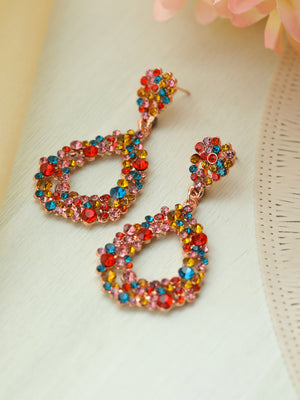Prita Multicolor Artificial Stone Rose Gold Plated Drop Earrings