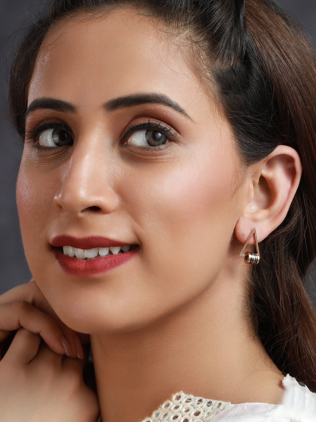 Priyaasi Geometric Disc Drop Rose Gold Plated Earrings