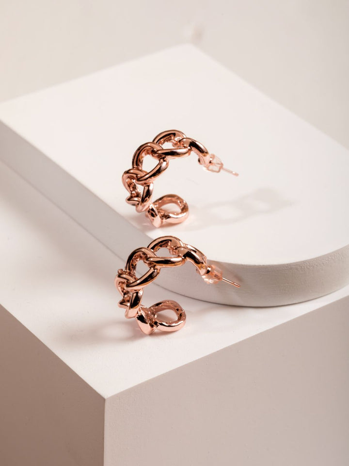 Link Style Rose Gold-Plated Half-Hoop Earrings