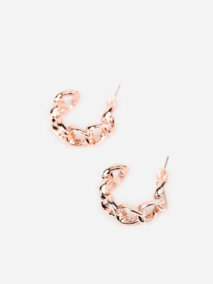 Link Style Rose Gold-Plated Half-Hoop Earrings