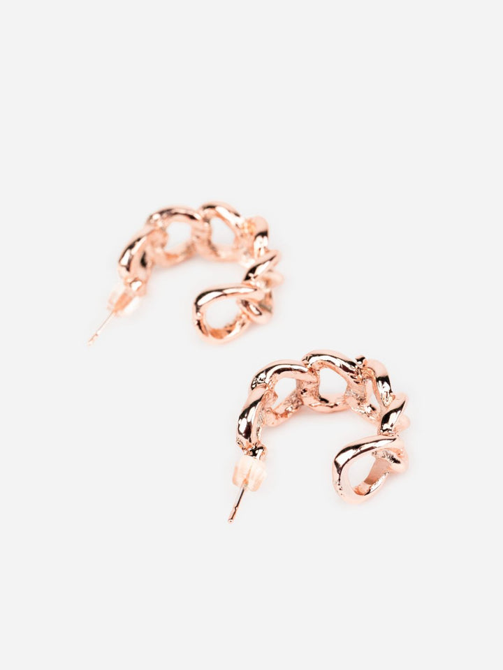 Link Style Rose Gold-Plated Half-Hoop Earrings