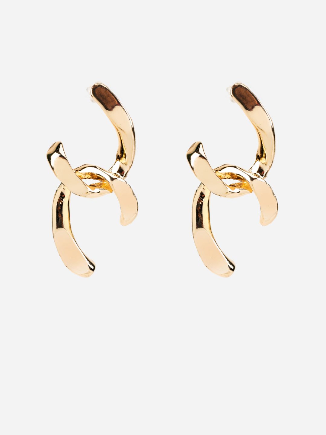 Textured Interlinked U Gold-Plated Drop Earrings