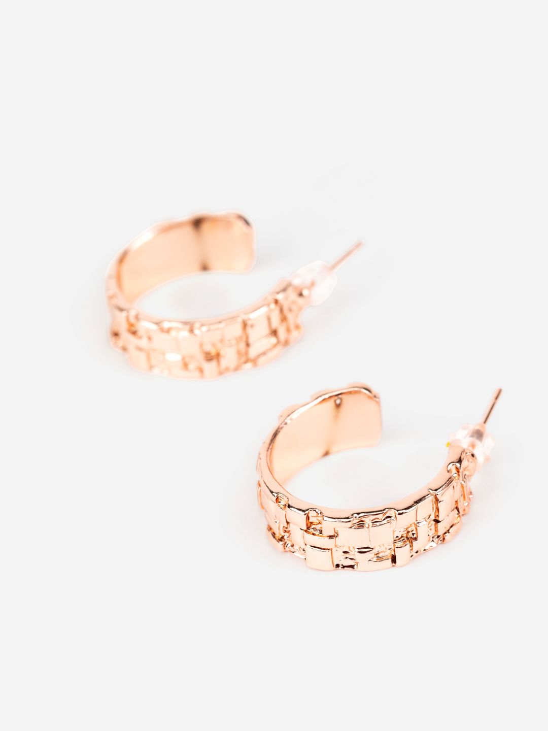 Embossed Blocks Rose Gold-Plated Half-Hoop Earrings