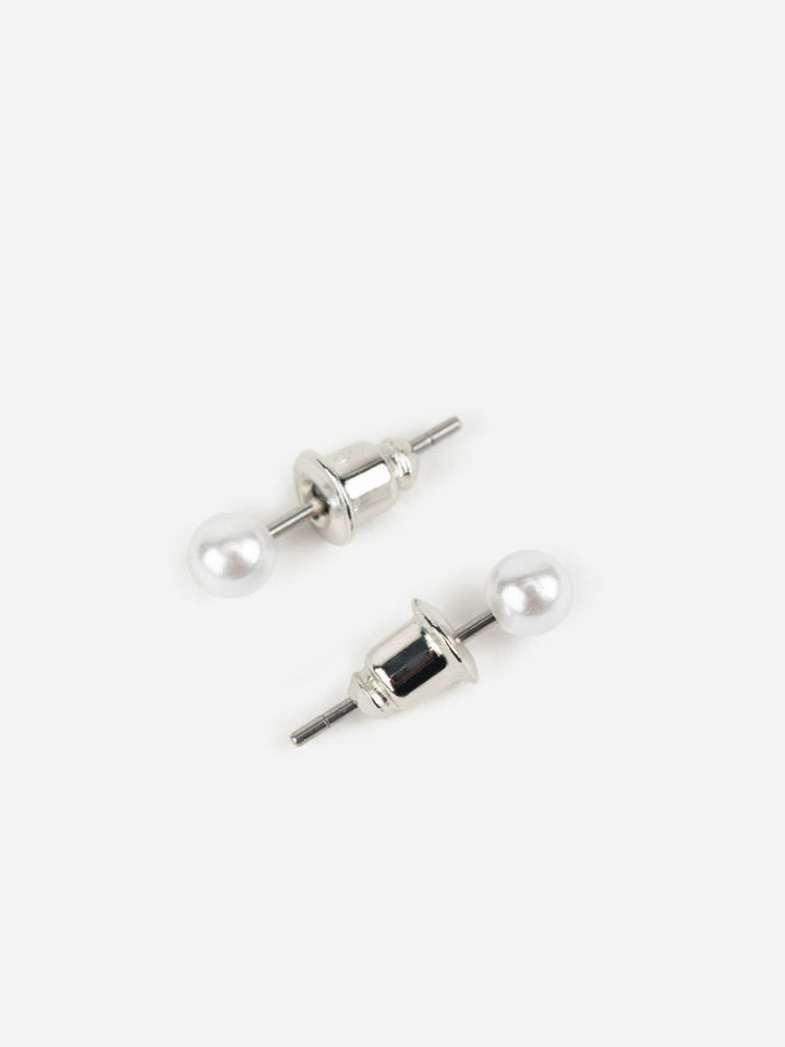 Solitaire Pearl Stud and Long Geometric Hoop Earrings Set of 6