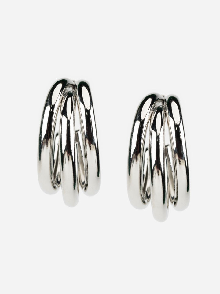 Elegant Tri-Striped Silver-Plated Half-Hoop Earrings