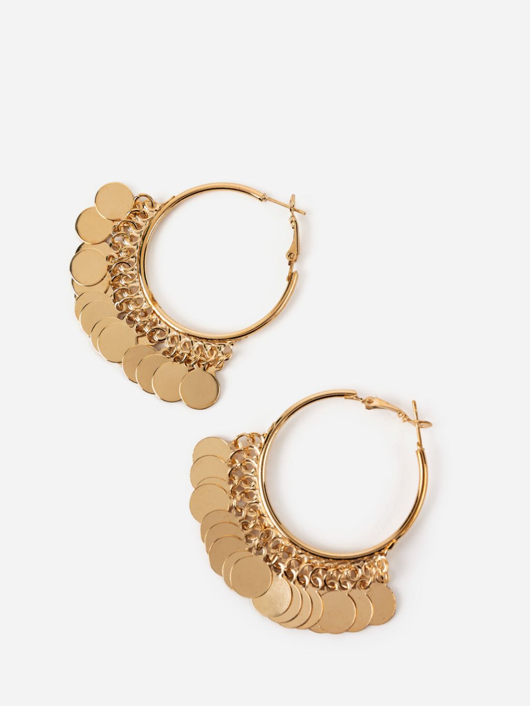 Coin Drop Charm Gold-Plated Hoop Earrings