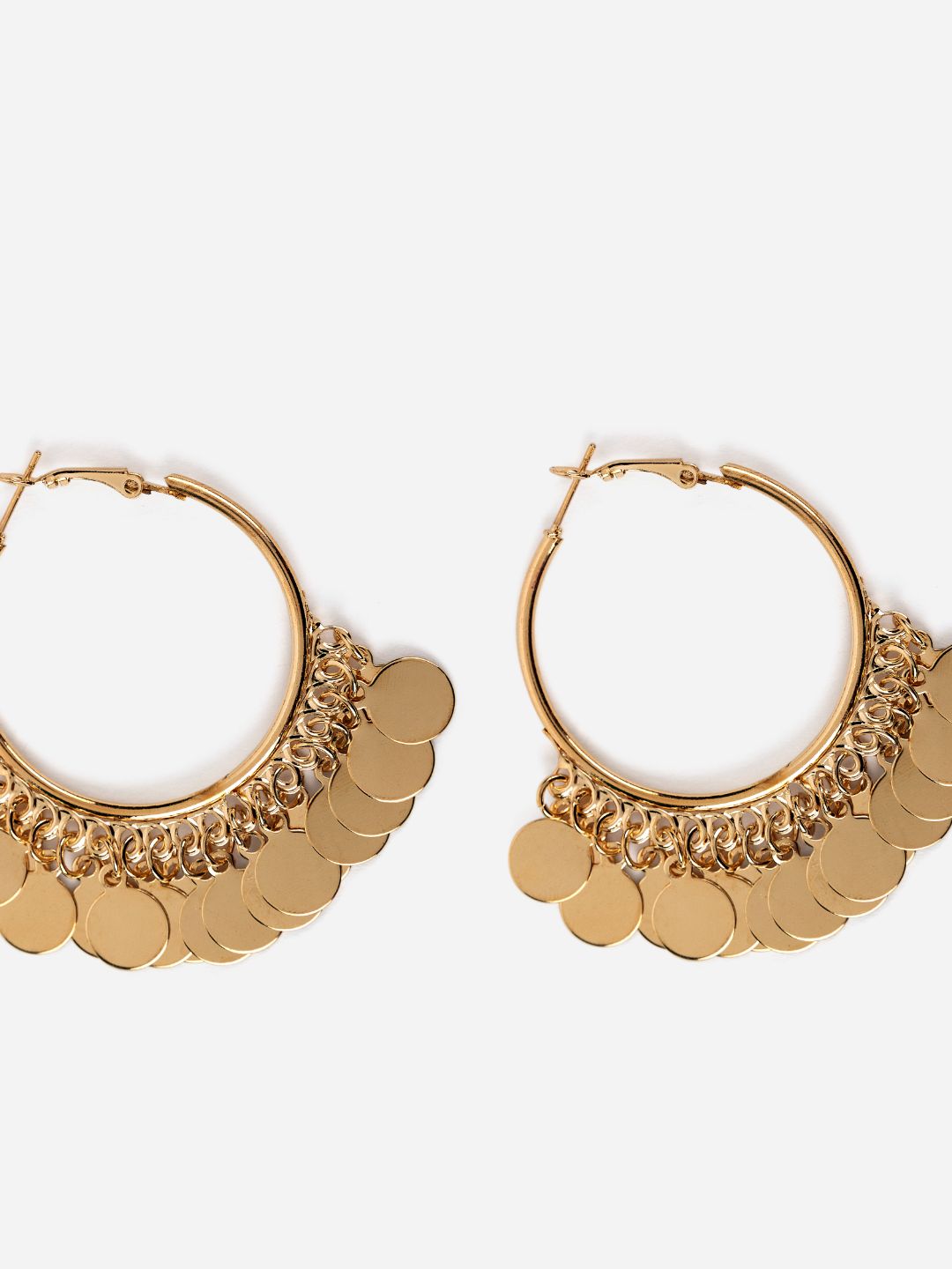 Coin Drop Charm Gold-Plated Hoop Earrings