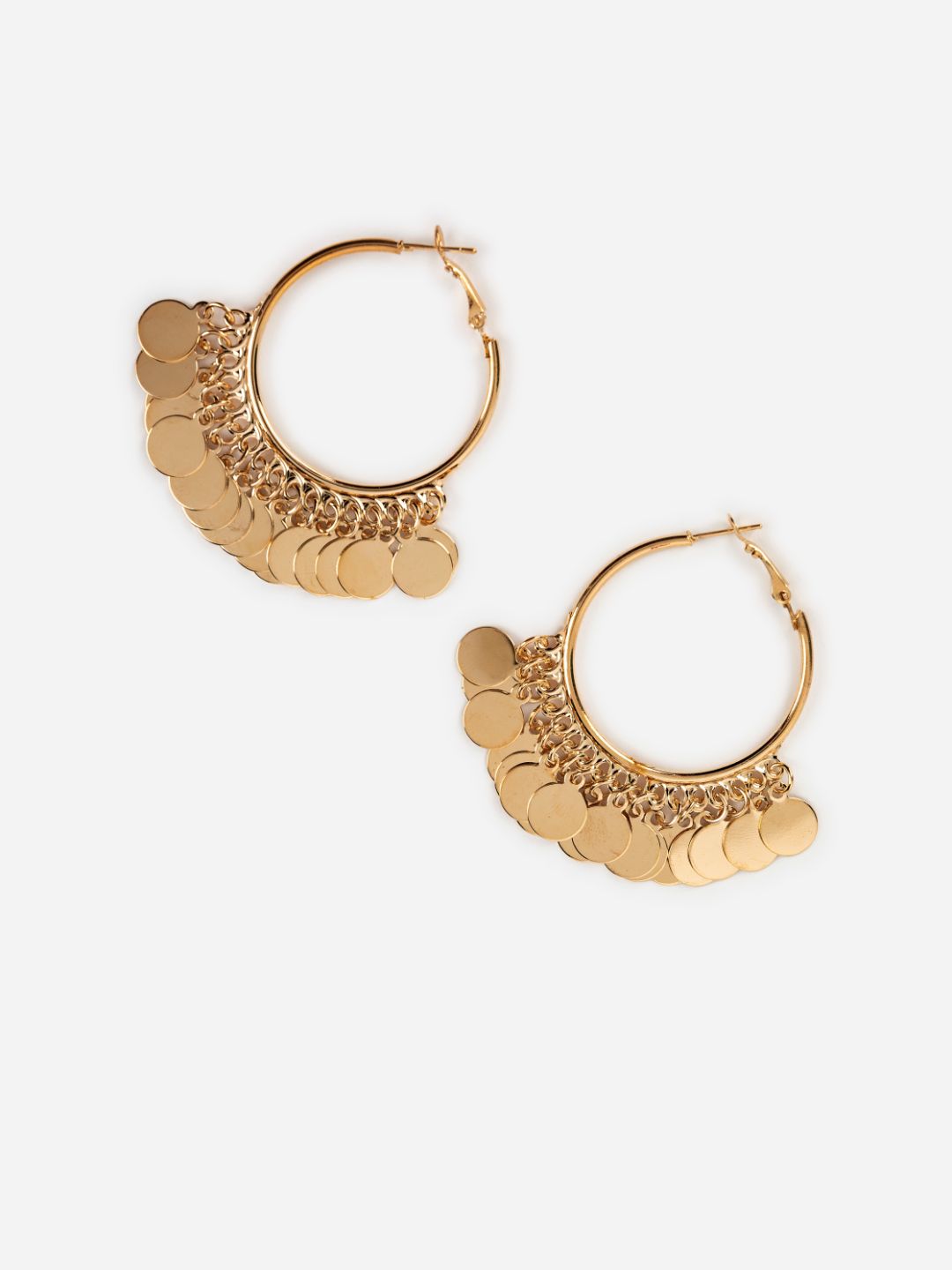 Coin Drop Charm Gold-Plated Hoop Earrings