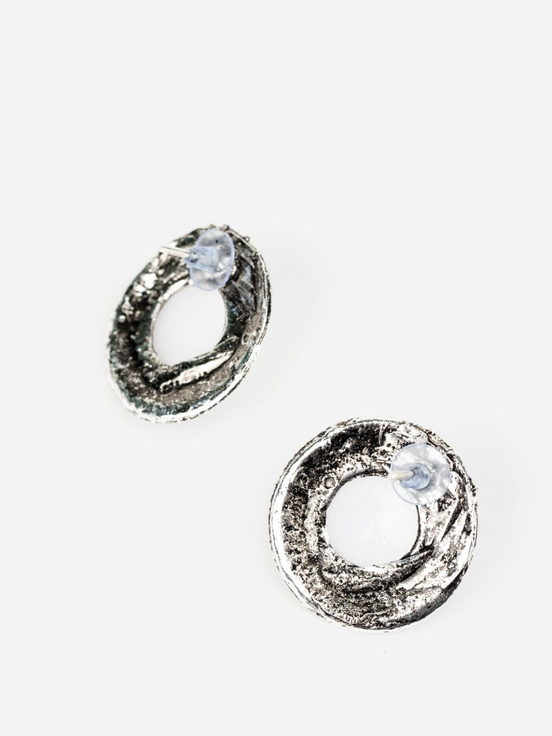 White Pearl Embossed Round Silver-Plated Earrings