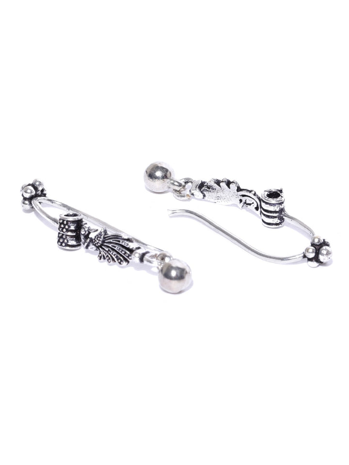 Silver Plated Oxidised Silver Peacock Earcuff For Women