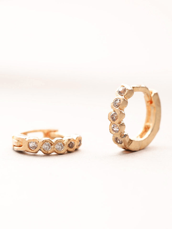 Gold Plated Ad Studded Hoop Shaped Stud Earcuffs
