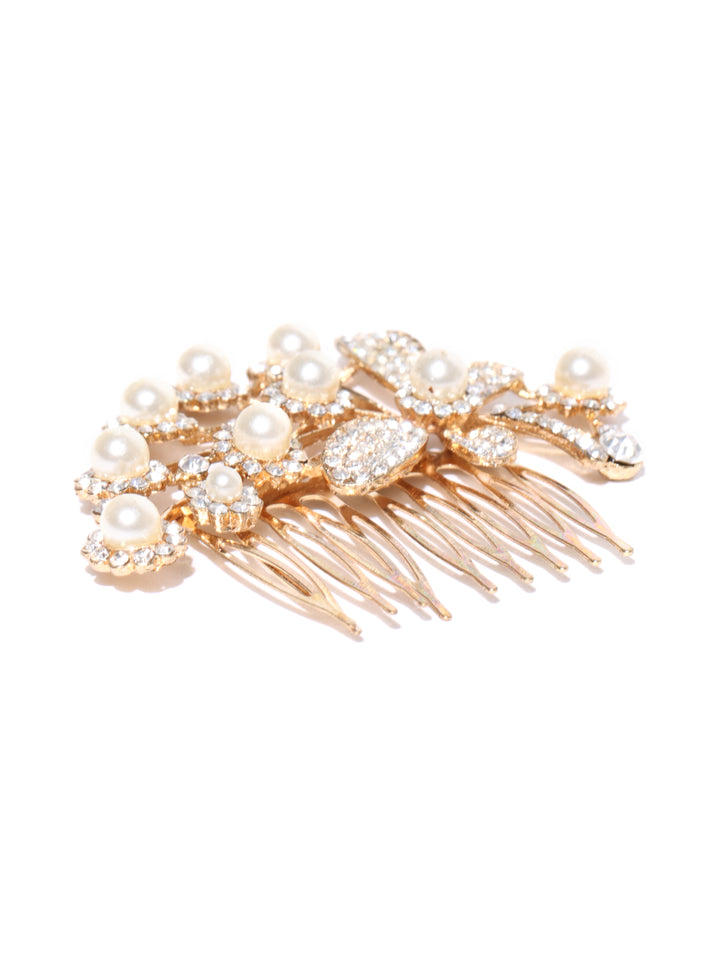 Golden Butterfly Pearl Ad Hair Clip