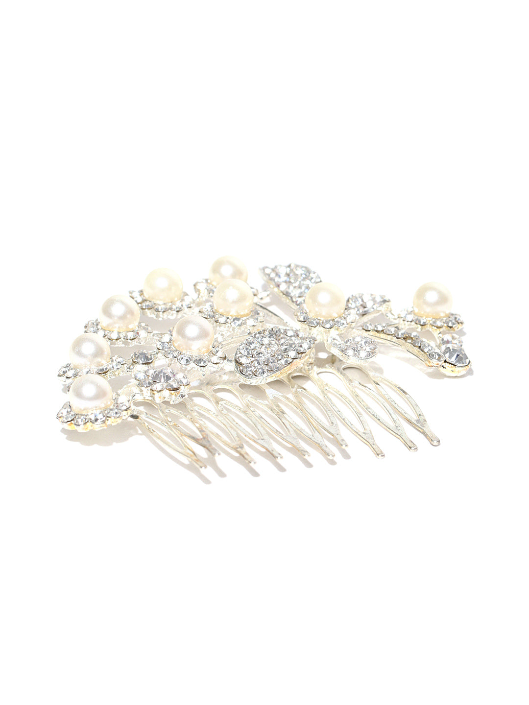 Silver Butterfly Pearl Ad Hair Clip
