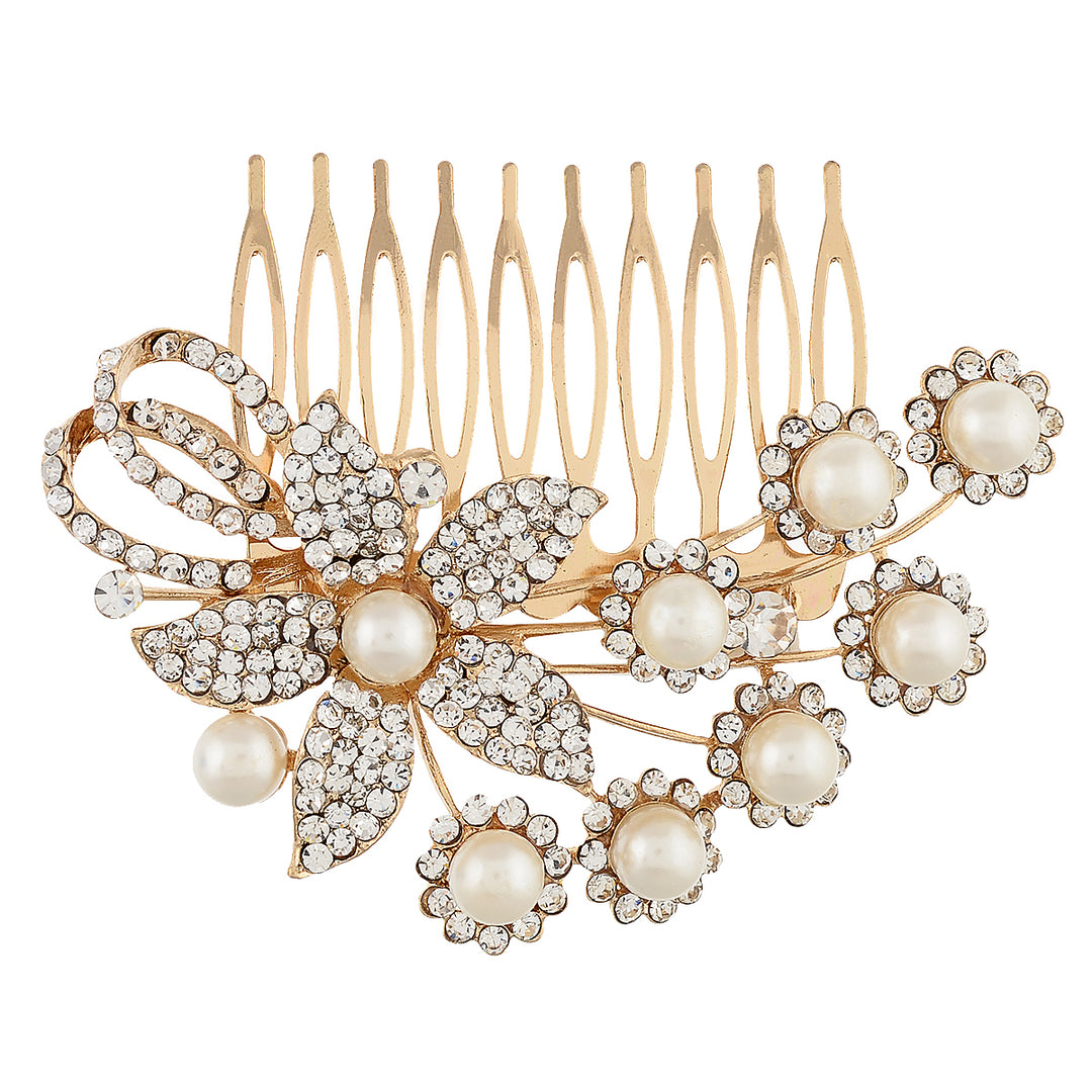 Golden Floral Shaped Pearl Hair Clip