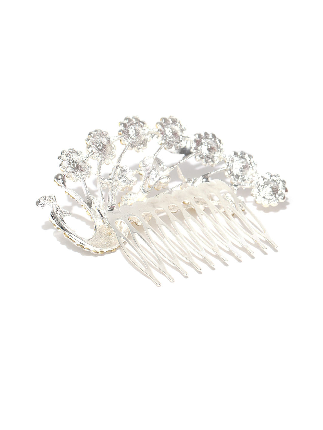Peacock Silver Plated Pearl Hair Clip For Girls & Women