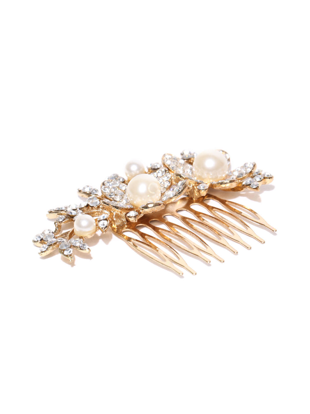 Party Wear Golden Floral Funky Fashionable Stone Hair Clip For Girls & Women Hair Accessories