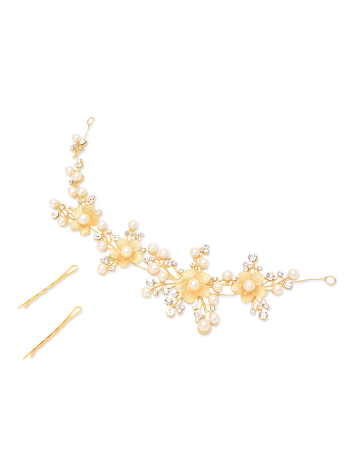 Gold Foldable Floral Stone Hair Clip With Pins For Women