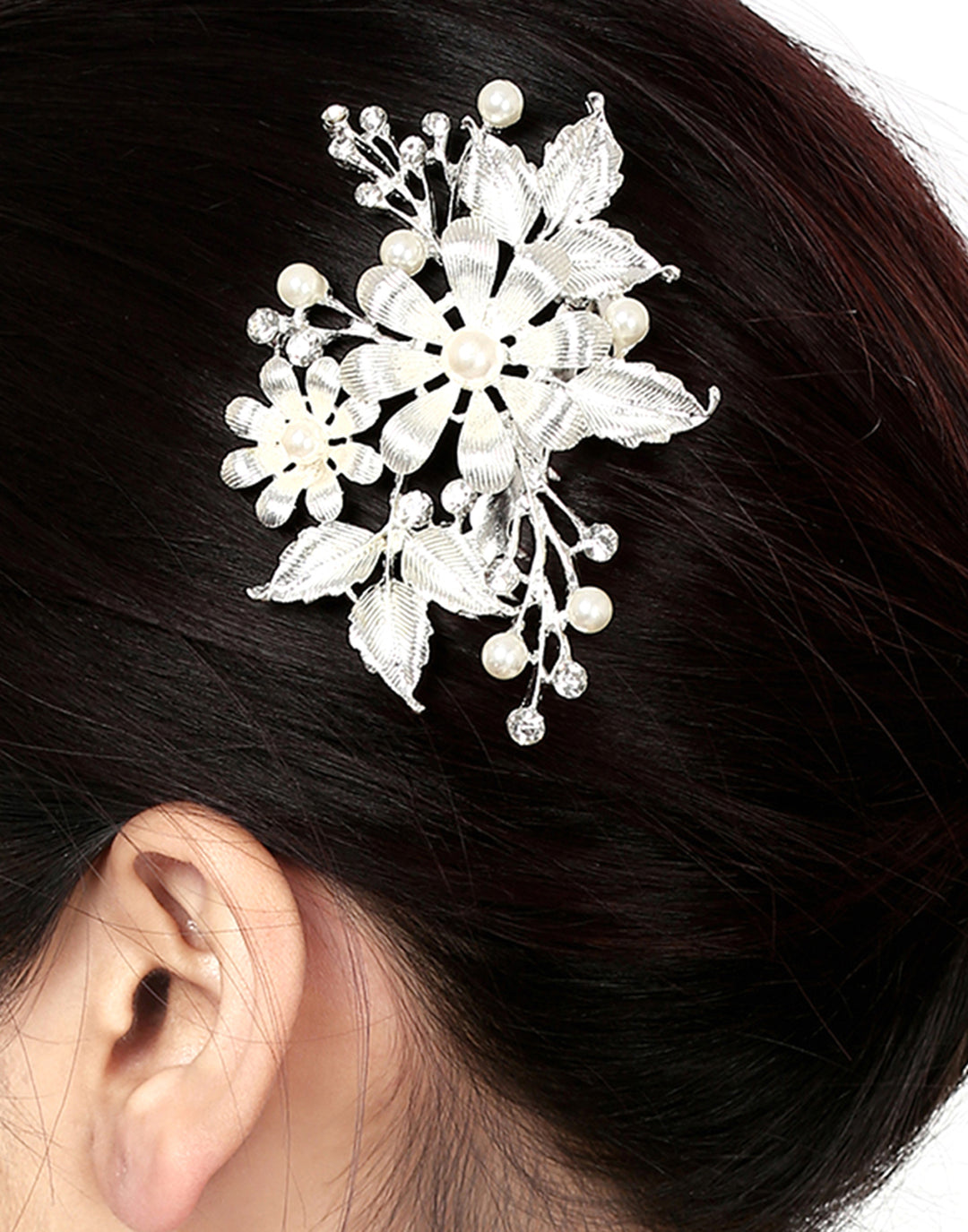 Silver Floral Stone Hair Clip Accessories For Girls And Women