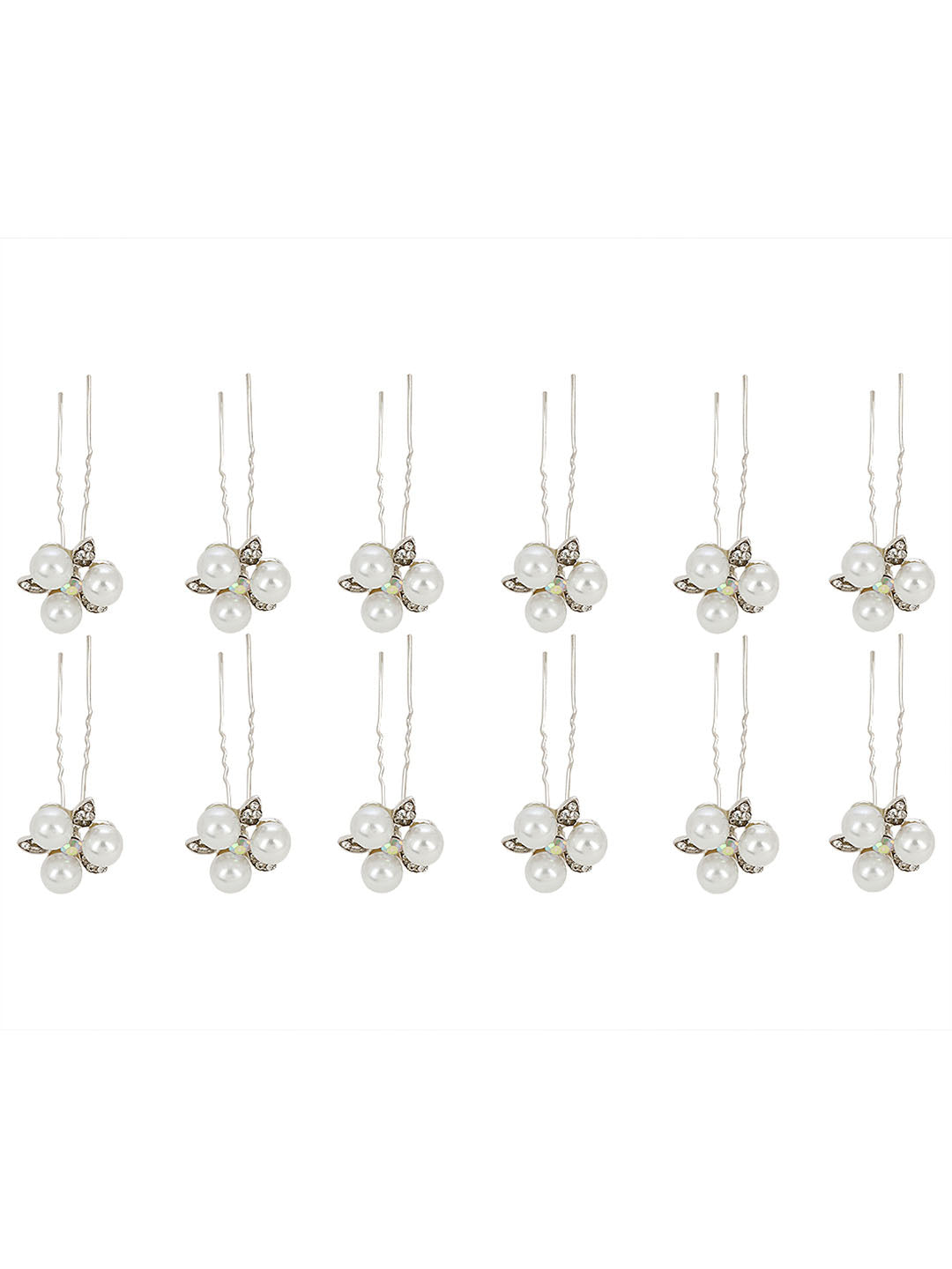 Silver Plated Pearl Juda Pin For Women & Girls (12 Pcs)