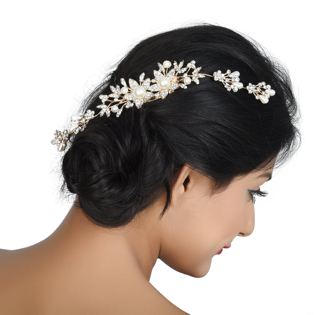 Golden And White Butterfly Pearl Comb Clip Hair Accessories For Women