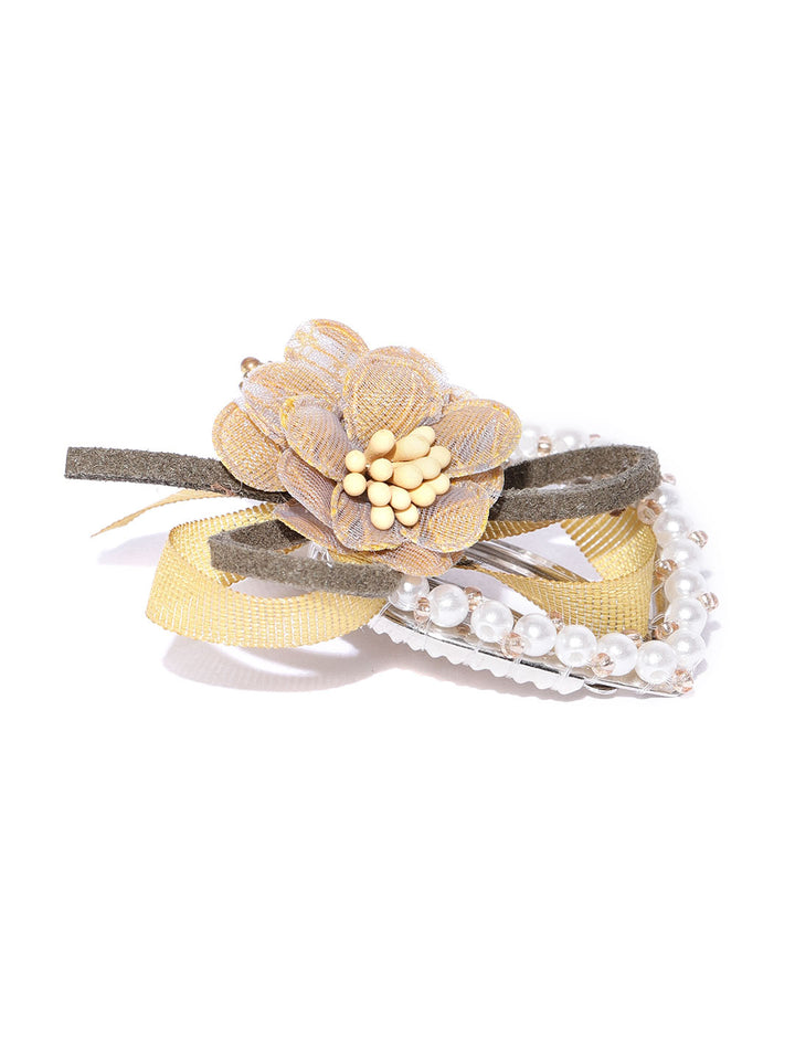 Girls Handmade Floral Hair Clip With Beads